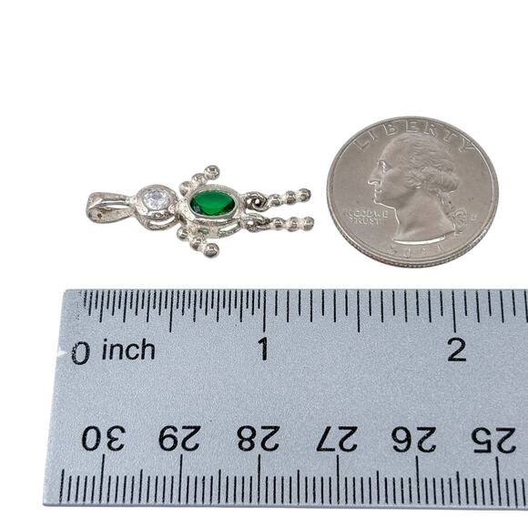 Boy Child Dangle Charm | Green Cubic Zirconia | Sterling Silver 925 Pendant - Picture 6 of 7